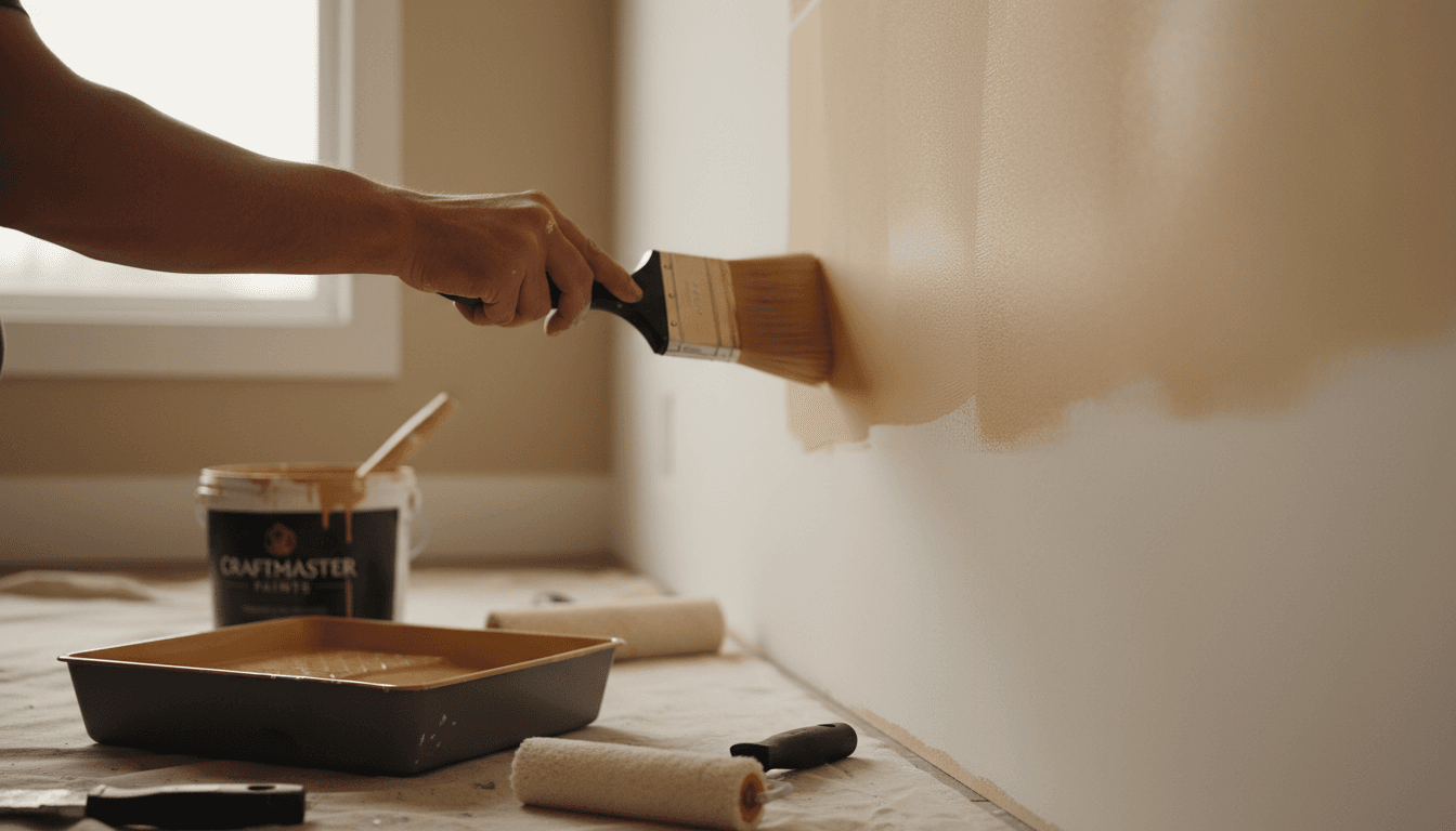 Professional painter applying premium paint to a prepared interior wall