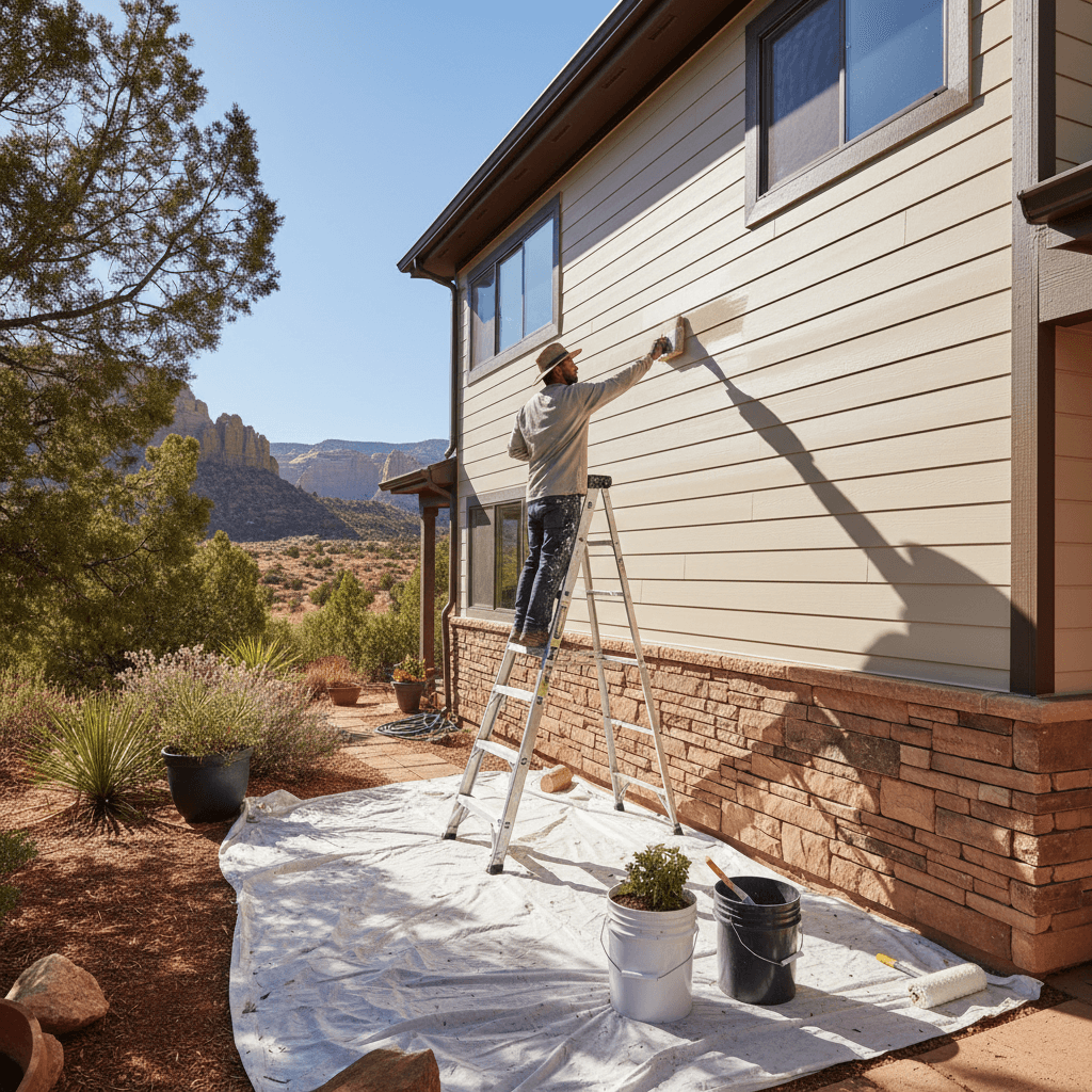 Exterior house painting in progress