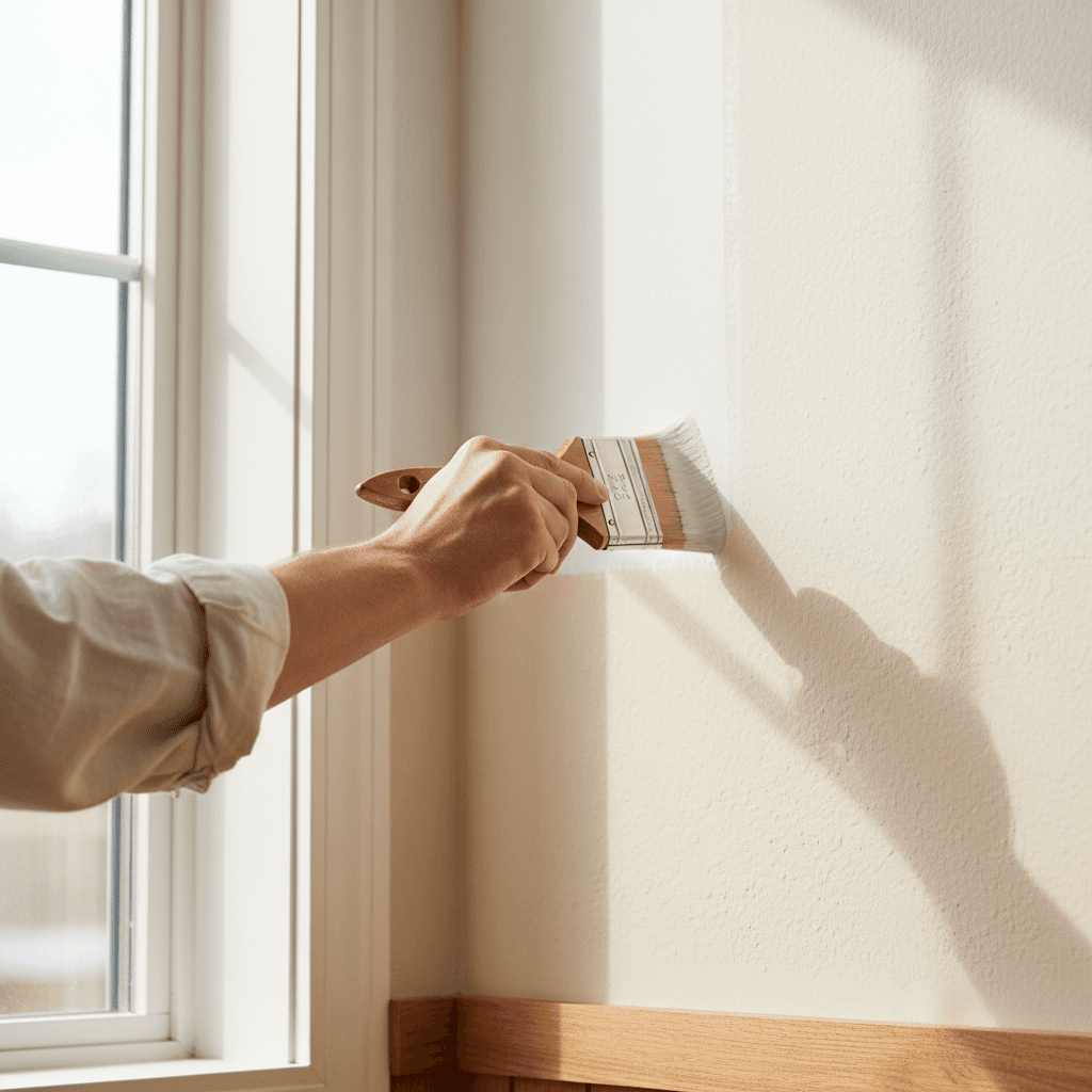 Interior painting application on home wall