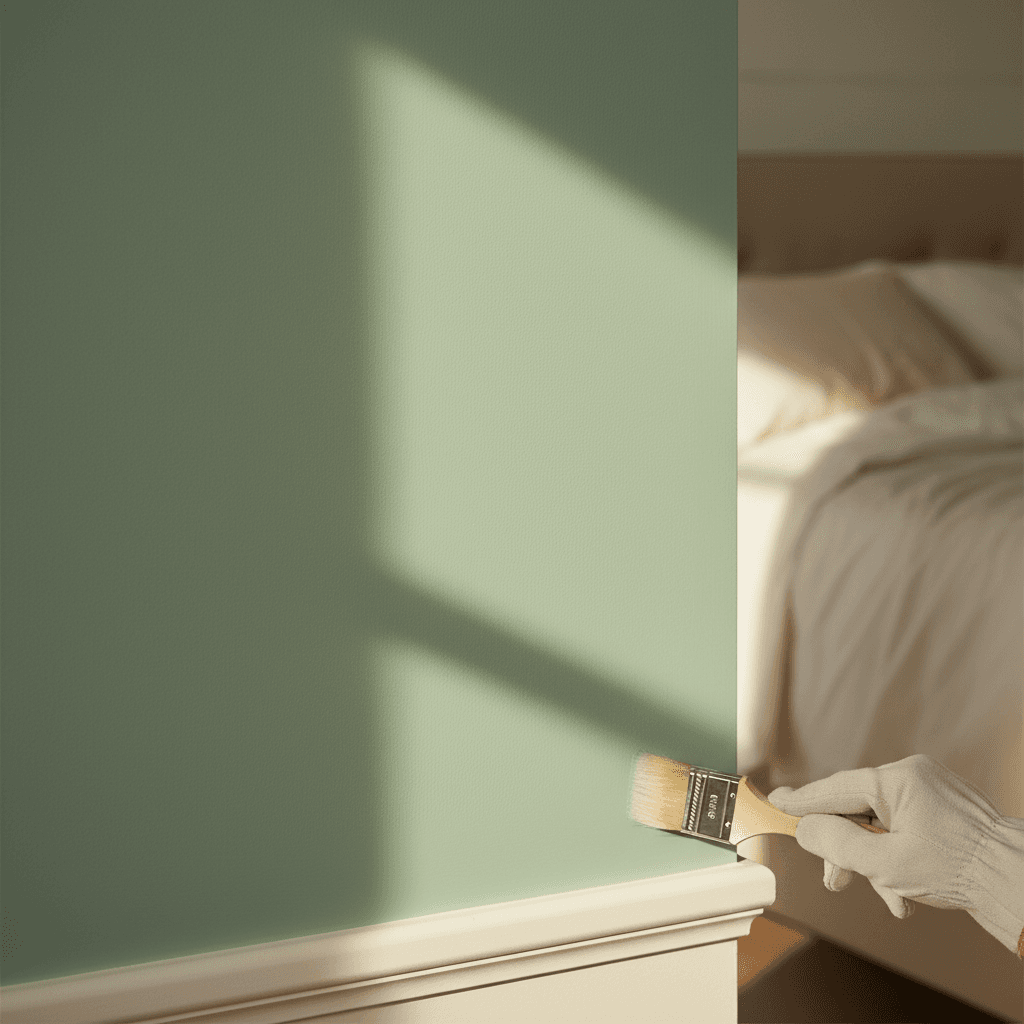 Interior wall freshly painted in soft green