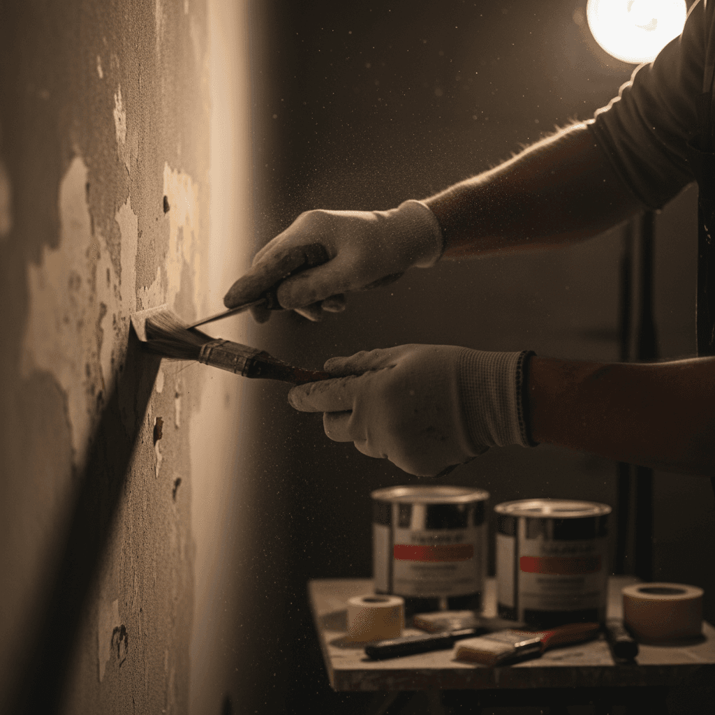 Detailed surface preparation work during renovation painting