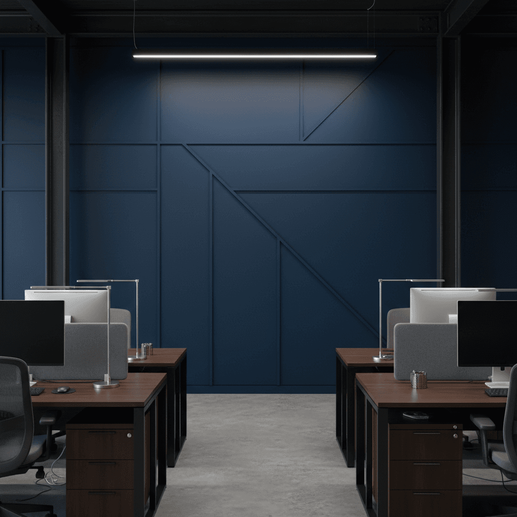 Commercial office accent wall painted deep navy