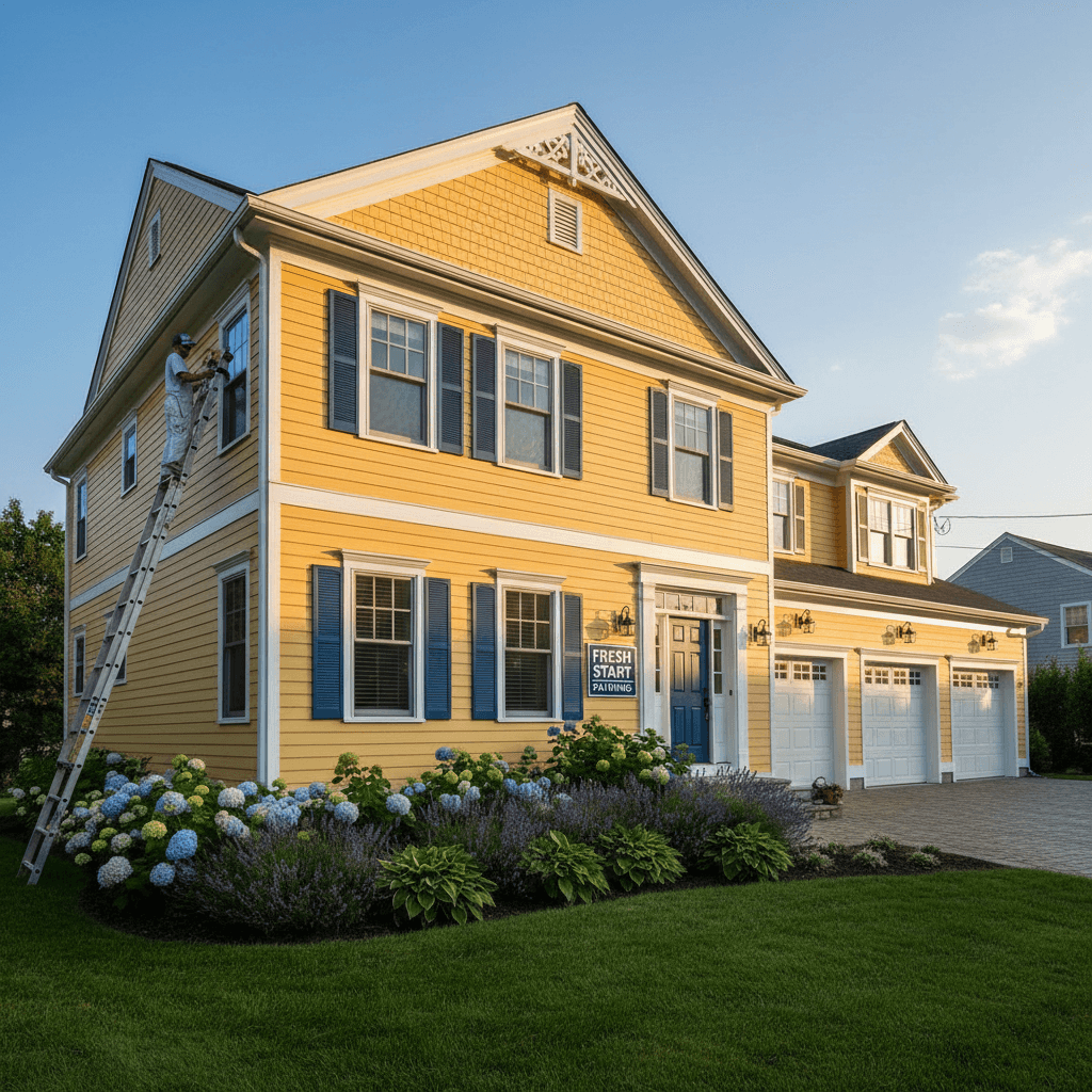 Residential home exterior with fresh professional paint finish